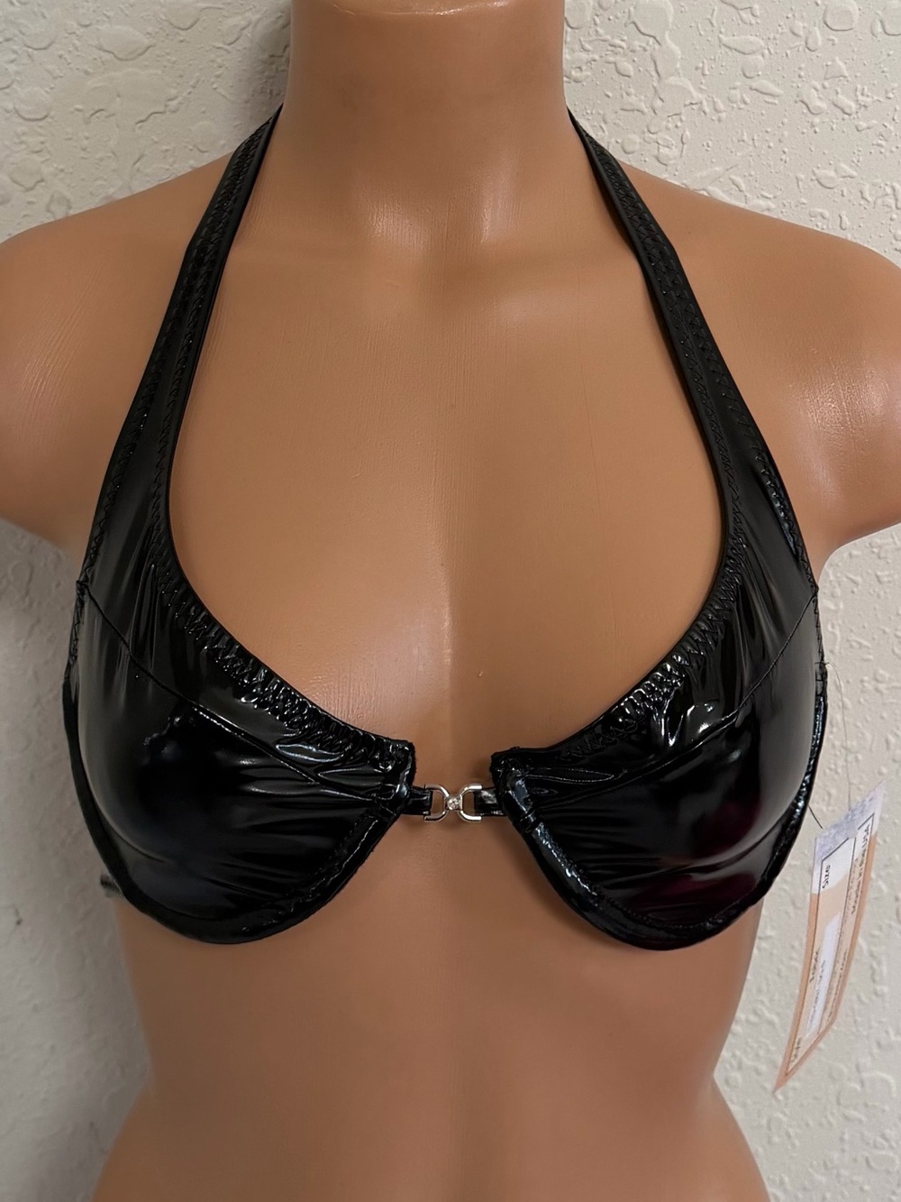 Skinz faux leather vinyl high gloss bikini top NWT